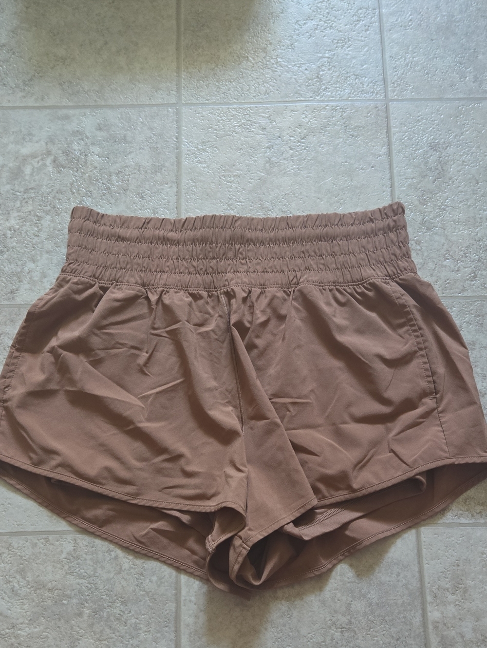 aerie Smocked Waist Athletic Shorts - Brown